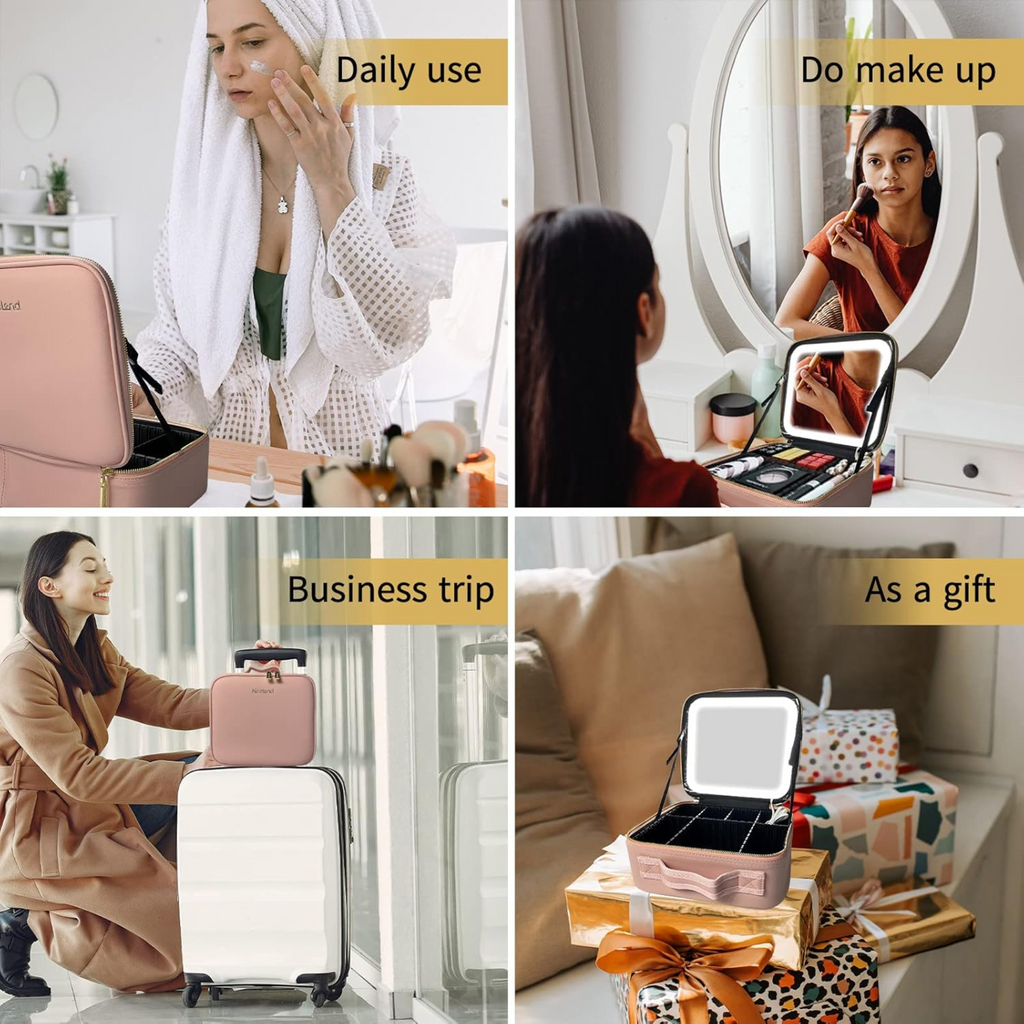 Bolsa de maquillaje con espejo y luz led