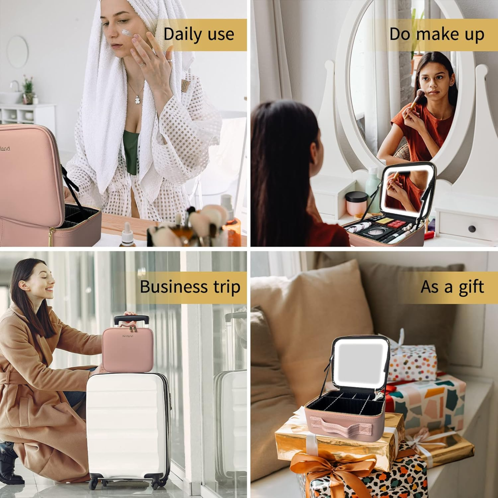 Bolsa de maquillaje con espejo y luz led