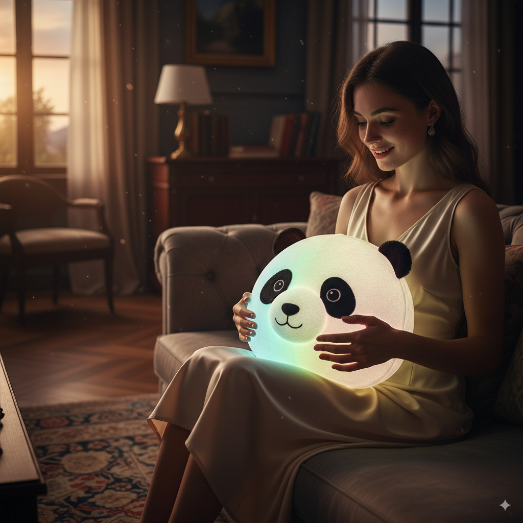 Cojín, almohada oso panda luminoso LED