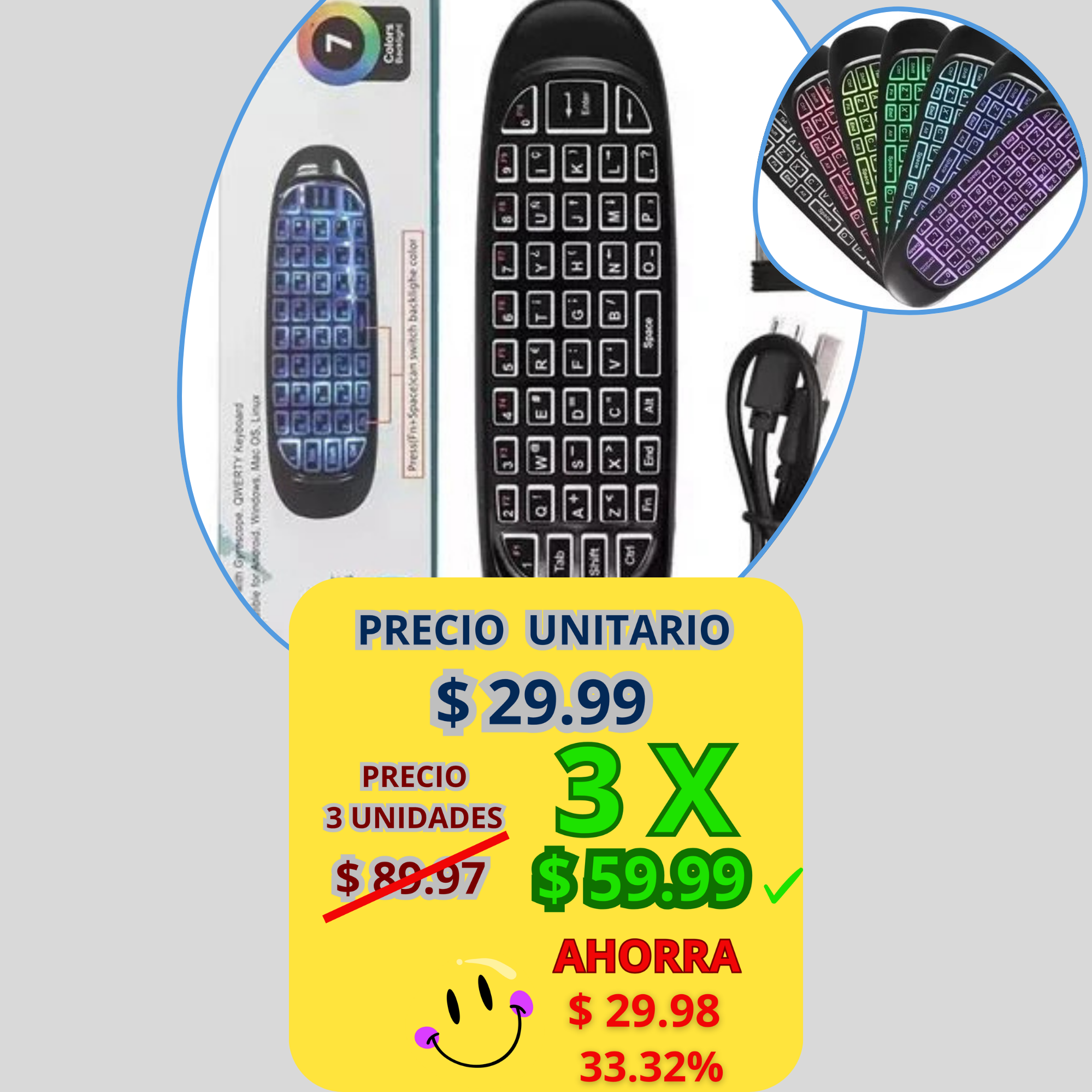 Control Multifuncional Air Mouse RGB