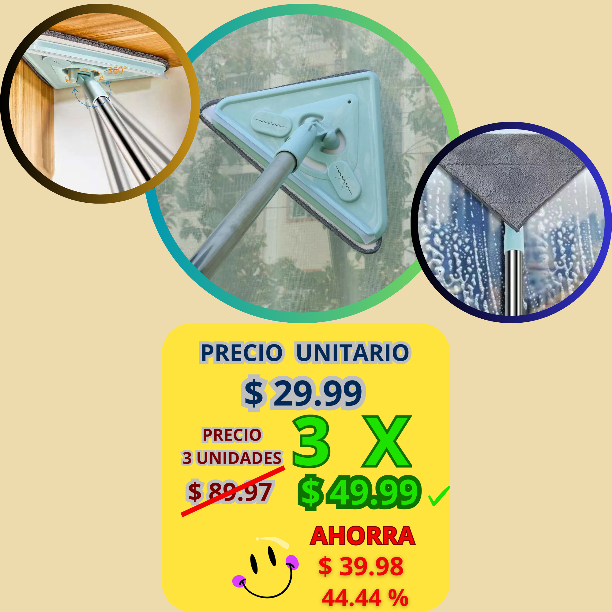 Trapeador de Microfibra 360 Triangular