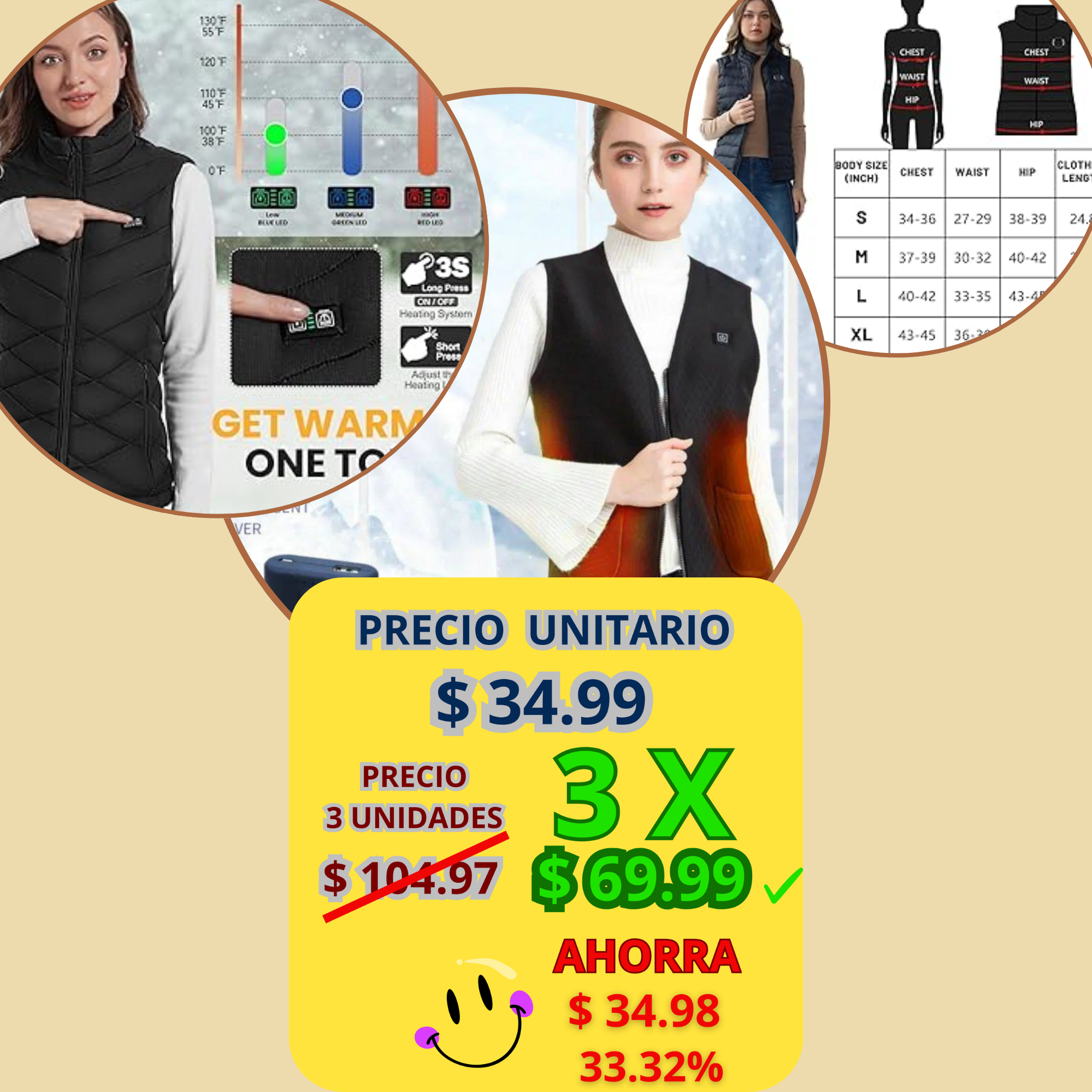 Chaleco de Calefacción Eléctrico Unisex