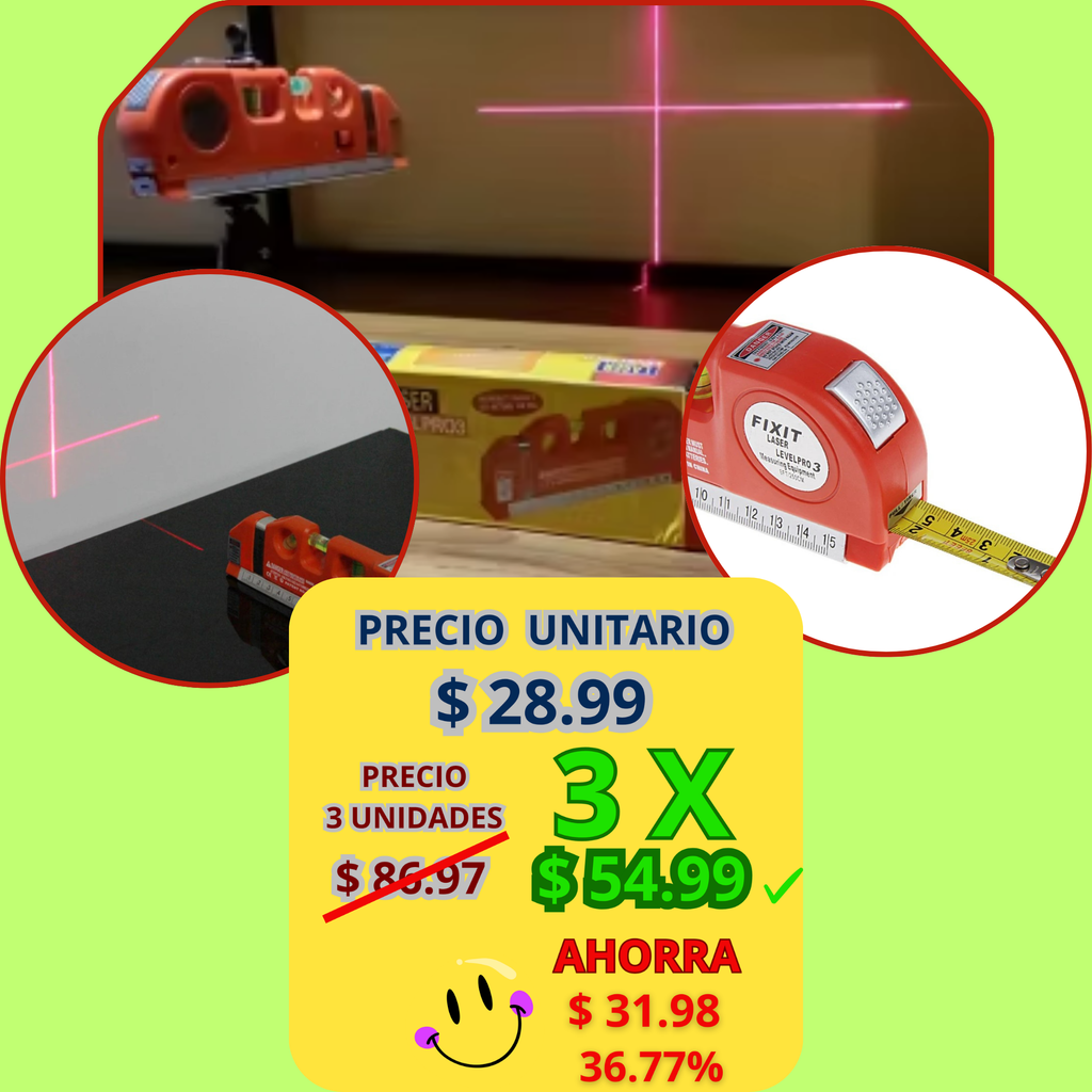 Nivel con Laser, Cinta Métrica y Regla