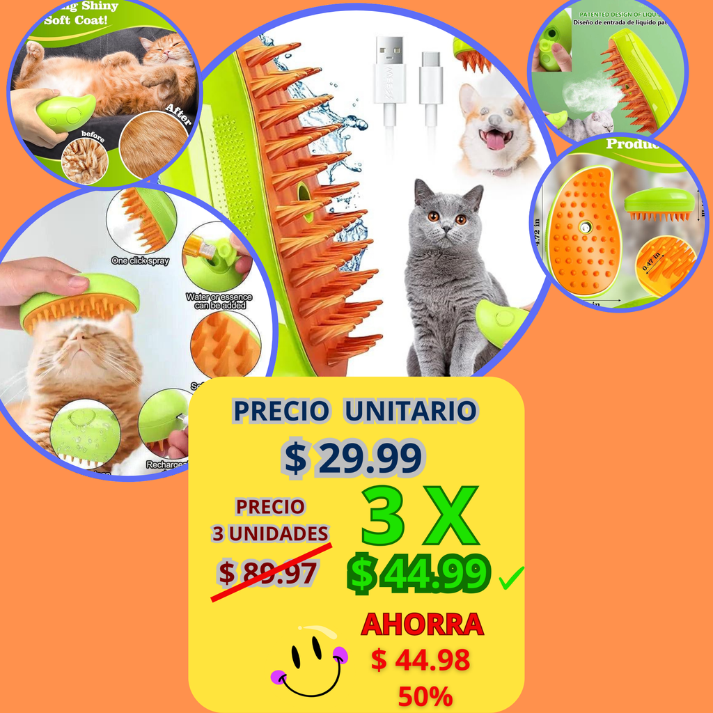 Cepillo Vapor para Mascotas 3 en 1