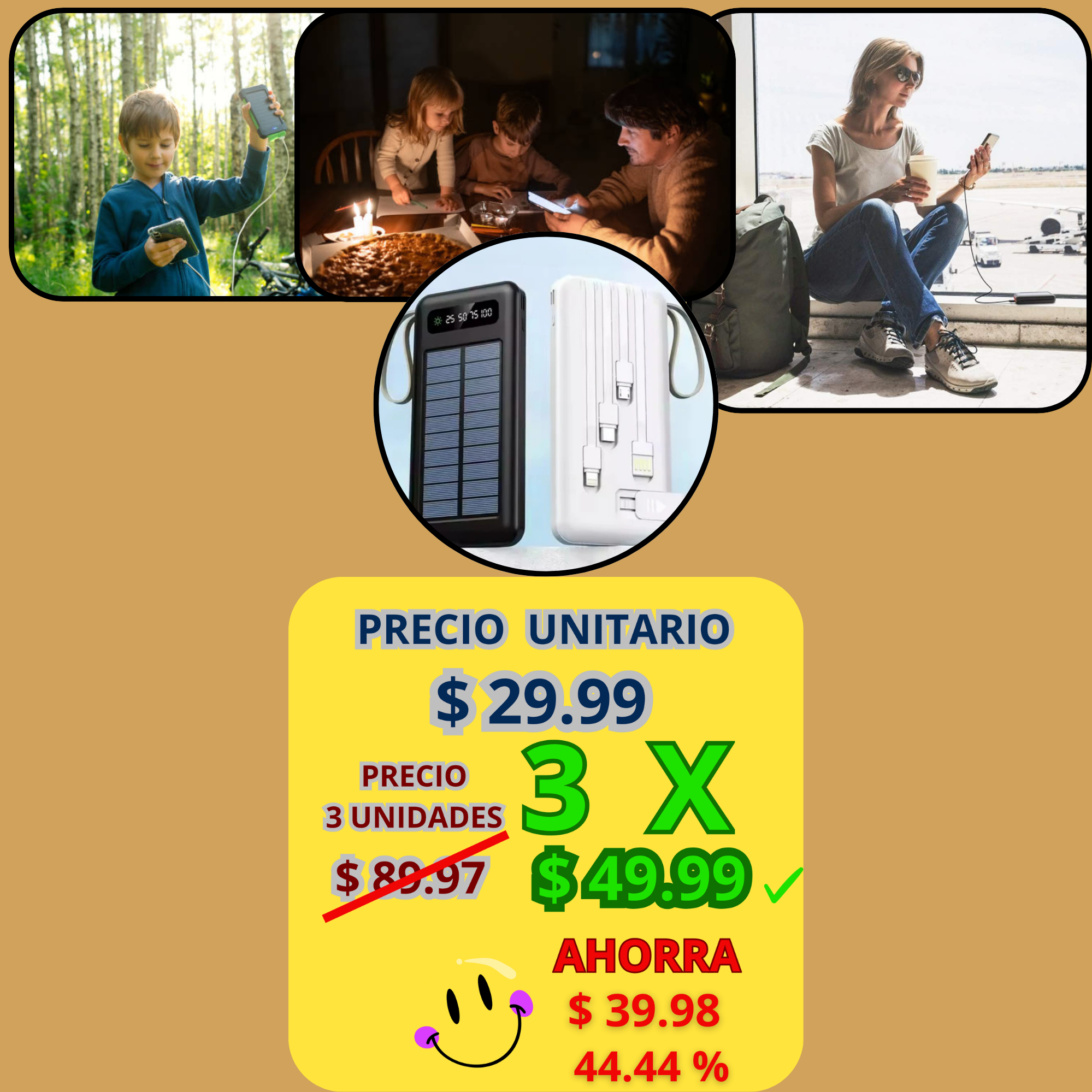 Power Bank 3 en 1 Solar