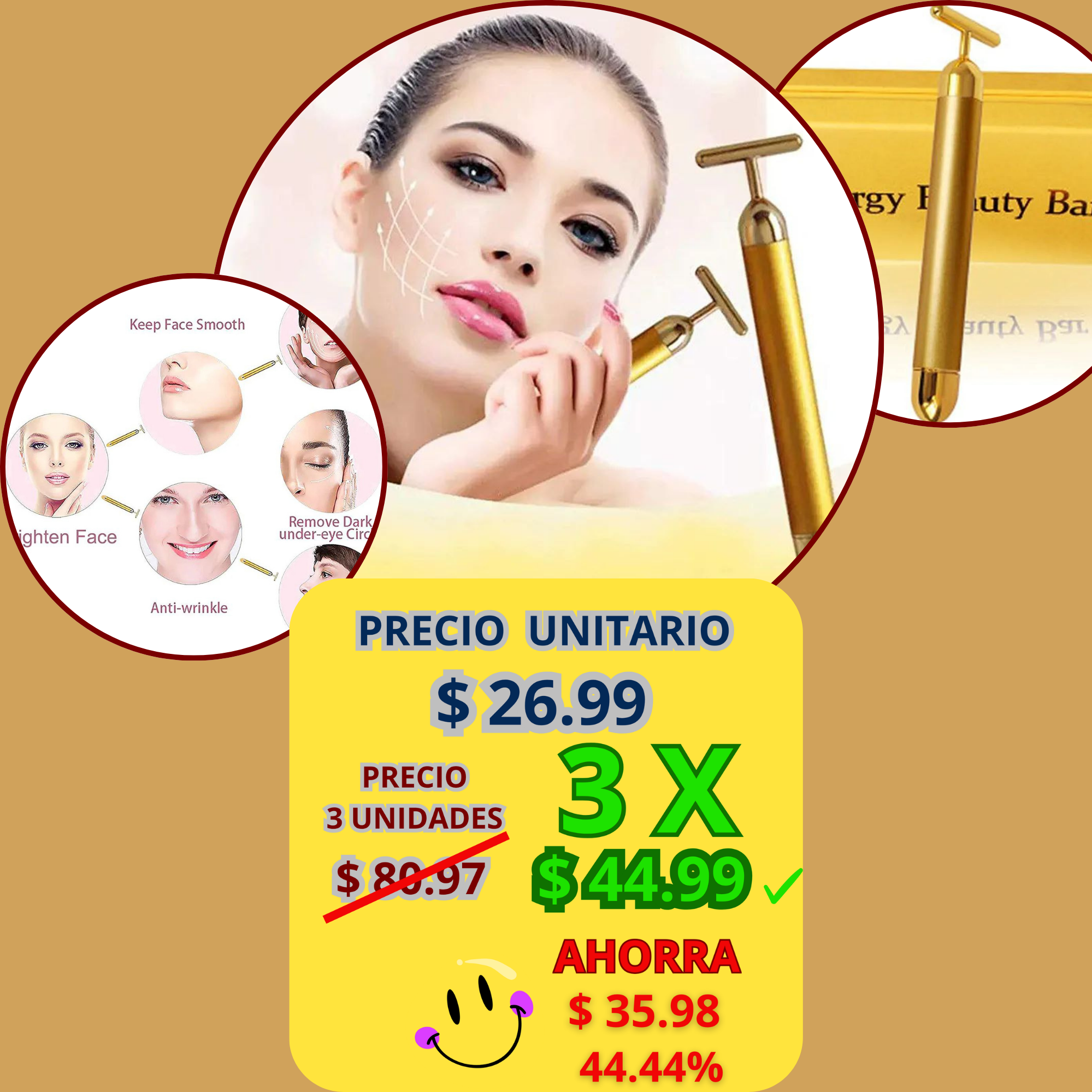 Masajeador Facial de Oro de 24K