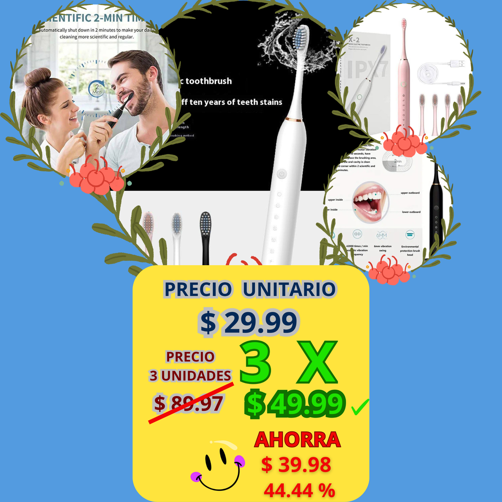 Cepillo de Dientes Electrico con 4 Cabezales