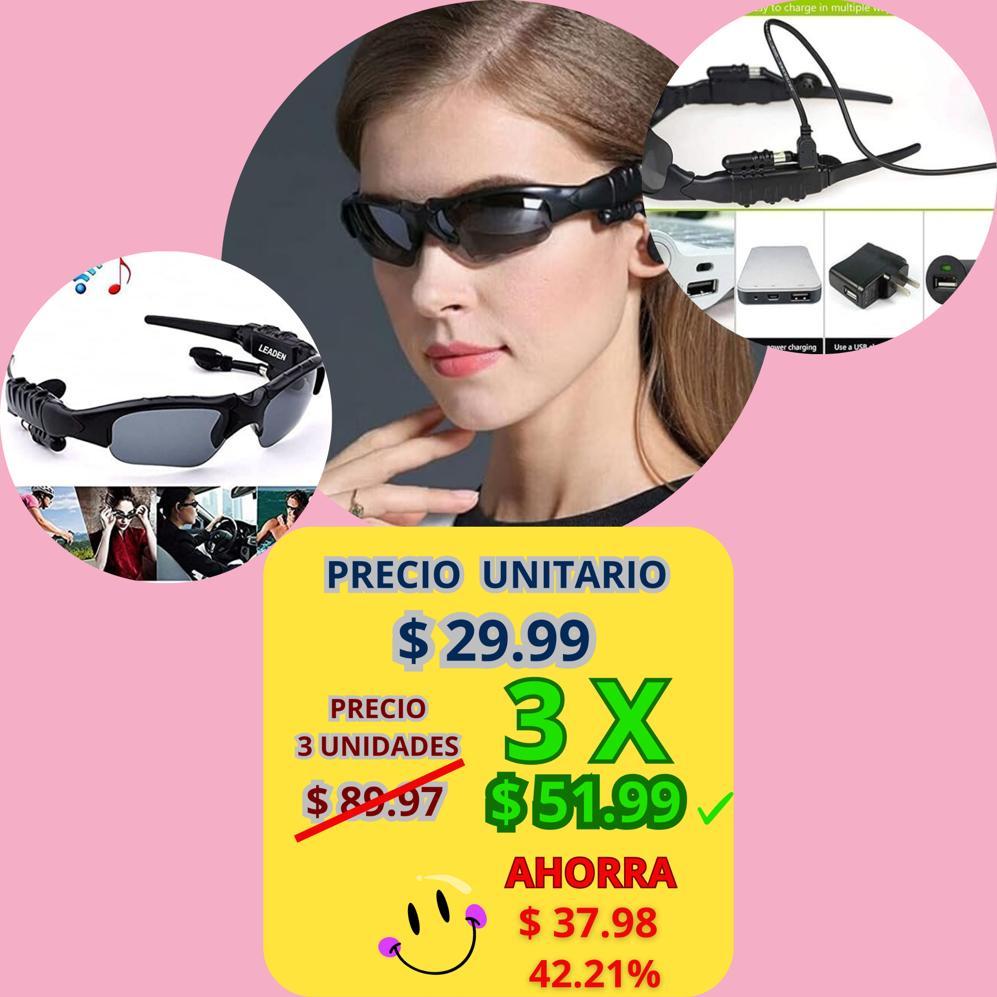 Gafas de Sol con Audífonos y Bluetooth